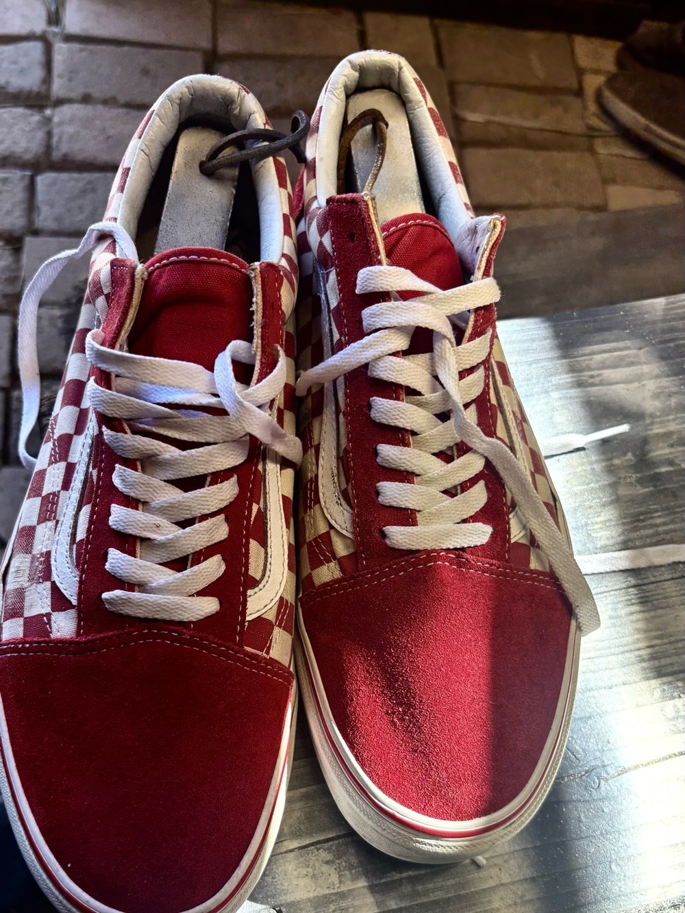 Vans Mens Red and White Checkerboard Low-Top Sneakers